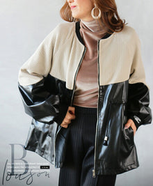  【セール商品返品交換不可】カジュアル 今っぽくなれる異素材ブルゾン