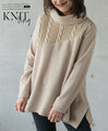 Simple and unique sophisticated design. Mixed material knit turtleneck top 
