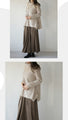 Simple and unique sophisticated design. Mixed material knit turtleneck top 