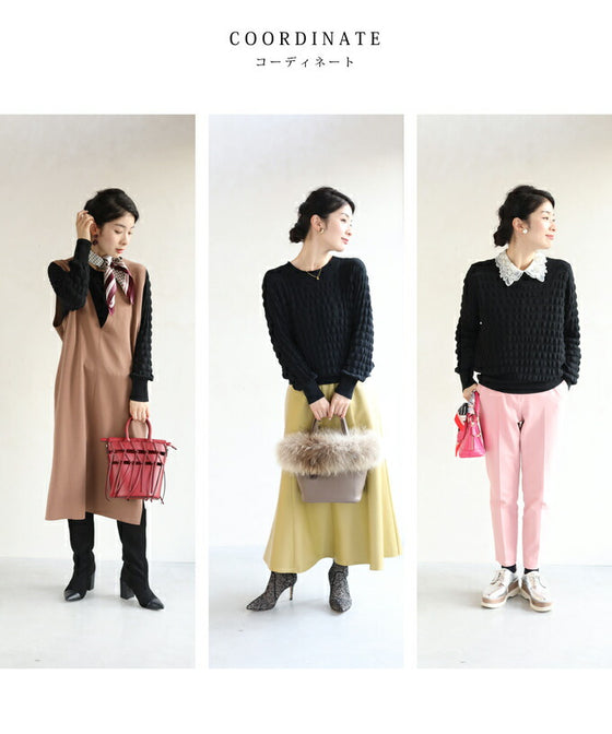 ぽこぽこ浮き立つ立体柄ニットプルオーバートップス