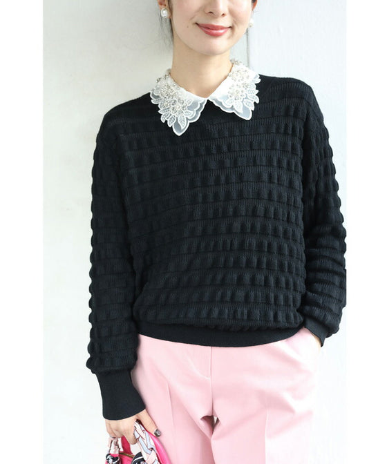 ぽこぽこ浮き立つ立体柄ニットプルオーバートップス