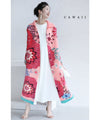 Eye-catching bright floral accordion pleated long cardigan