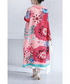 Eye-catching bright floral accordion pleated long cardigan