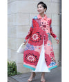 Eye-catching bright floral accordion pleated long cardigan