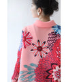 Eye-catching bright floral accordion pleated long cardigan
