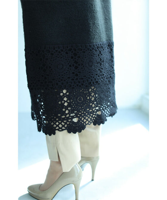 【セール商品返品交換不可】大人が似合うカギ編みレースのニットワンピース