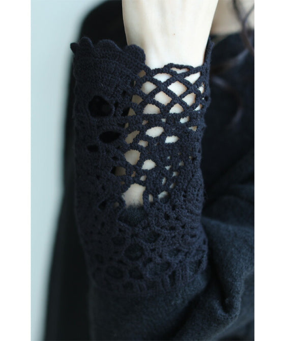 【セール商品返品交換不可】大人が似合うカギ編みレースのニットワンピース