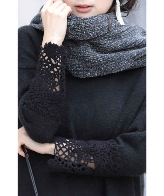 【セール商品返品交換不可】大人が似合うカギ編みレースのニットワンピース