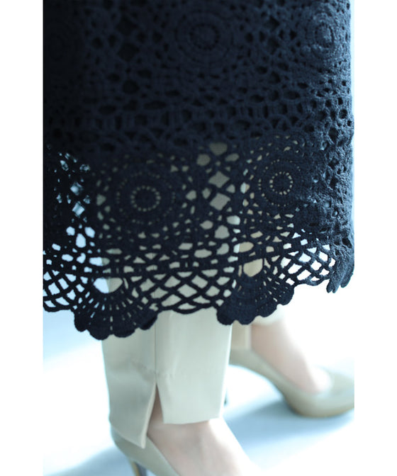 【セール商品返品交換不可】大人が似合うカギ編みレースのニットワンピース