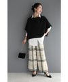 甘さを抑えたシャープなチェックのニットワイドパンツ