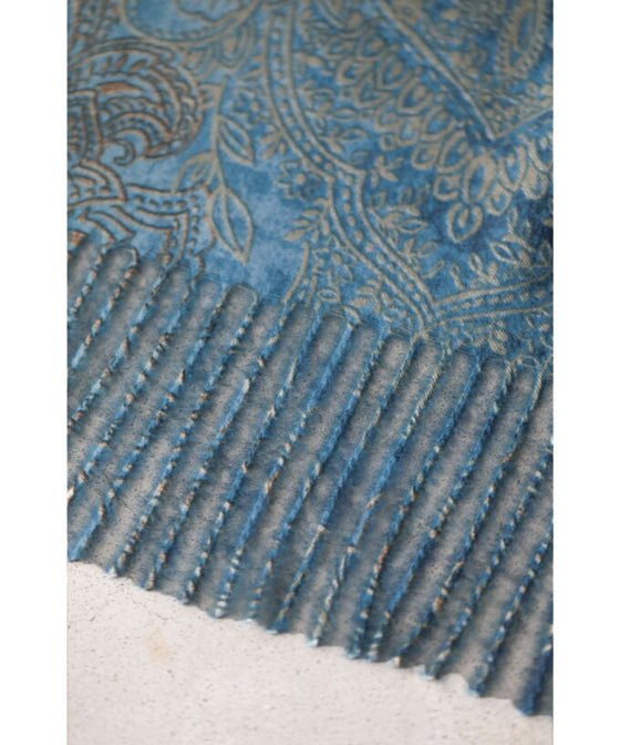 Wear beautiful blue. Reversible damask print stole
