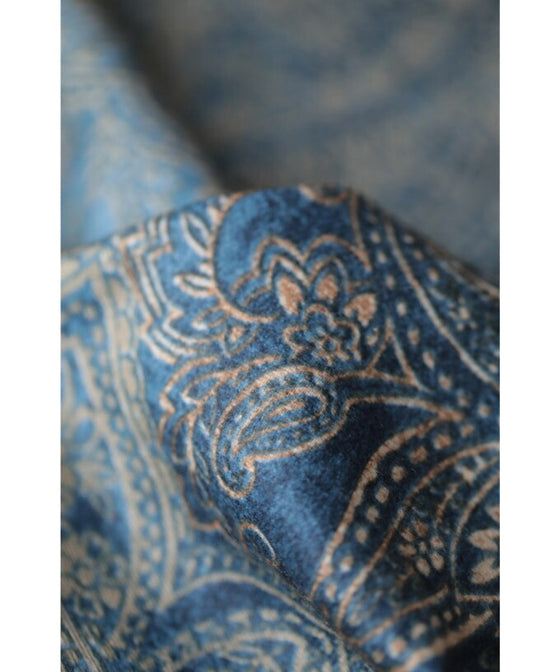 Wear beautiful blue. Reversible damask print stole