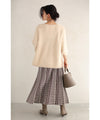 【セール商品返品交換不可】細やかな柄模様の折りニットミディアムスカート