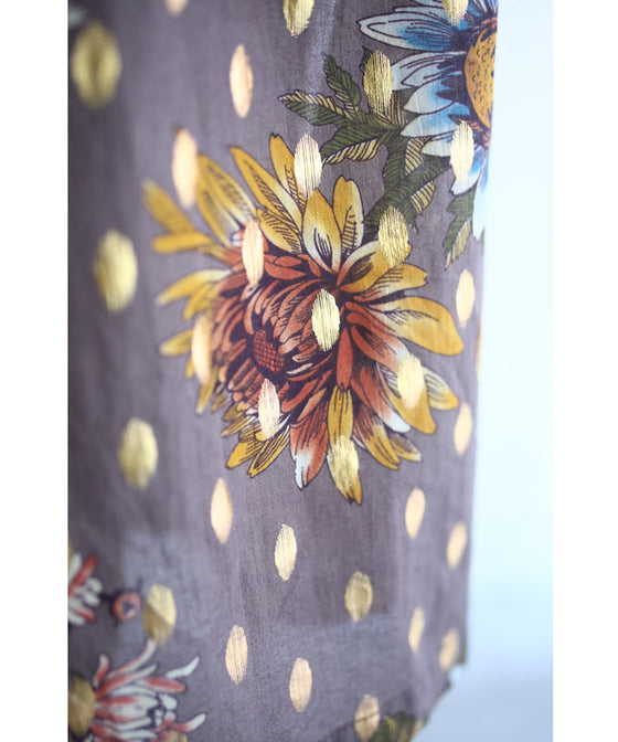 花柄と楕円ドットの合わせ柄ミディアムワンピース