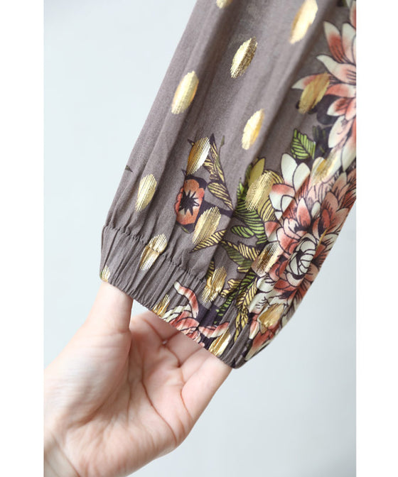 花柄と楕円ドットの合わせ柄ミディアムワンピース