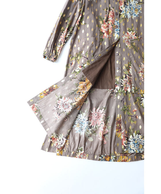 花柄と楕円ドットの合わせ柄ミディアムワンピース