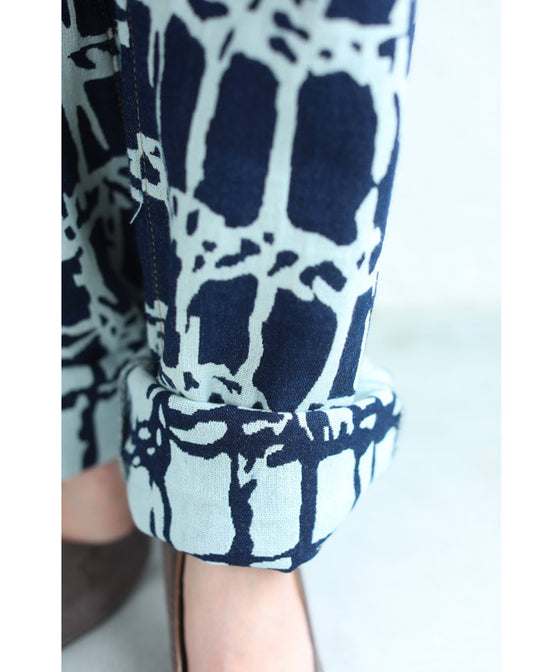 【セール商品返品交換不可】デニム風なアーティスティック柄ジャガード織りパンツ