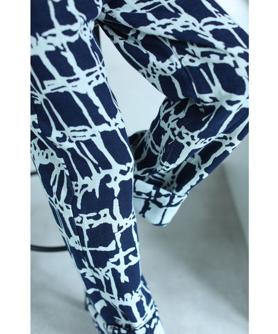 【セール商品返品交換不可】デニム風なアーティスティック柄ジャガード織りパンツ