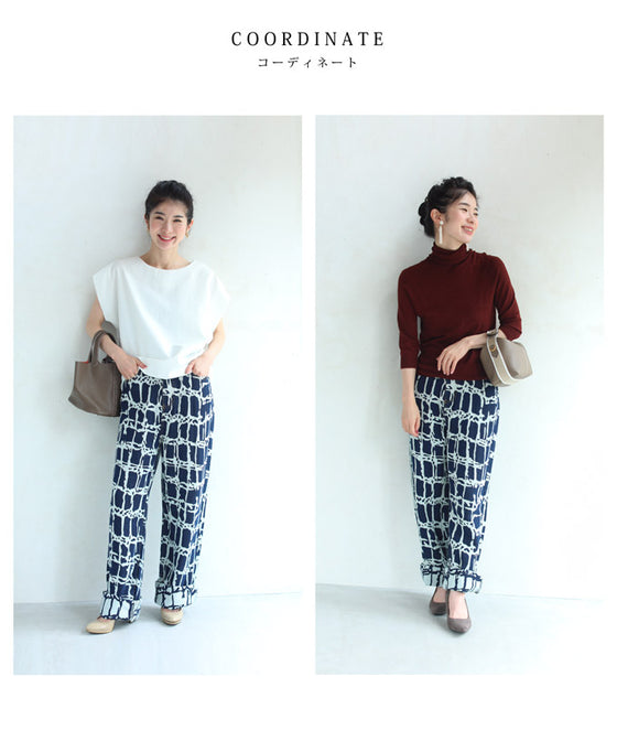 【セール商品返品交換不可】デニム風なアーティスティック柄ジャガード織りパンツ