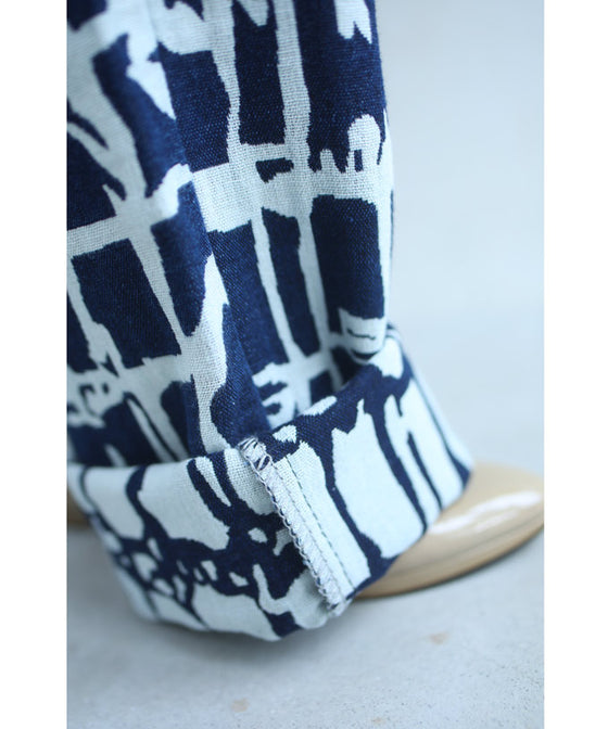 【セール商品返品交換不可】デニム風なアーティスティック柄ジャガード織りパンツ