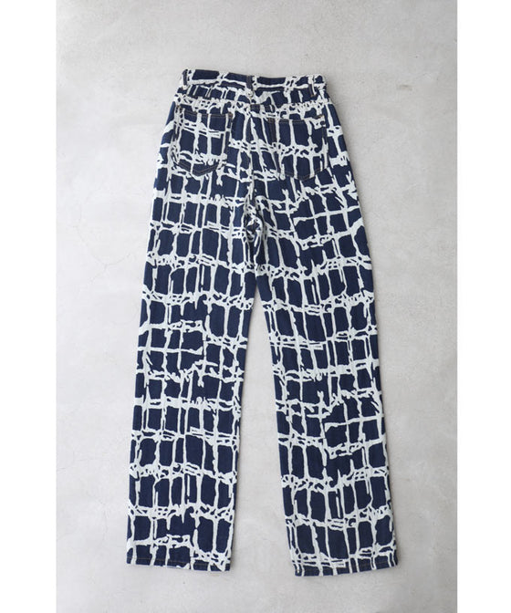 【セール商品返品交換不可】デニム風なアーティスティック柄ジャガード織りパンツ
