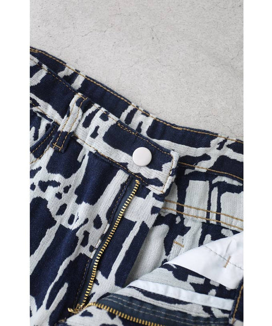 【セール商品返品交換不可】デニム風なアーティスティック柄ジャガード織りパンツ