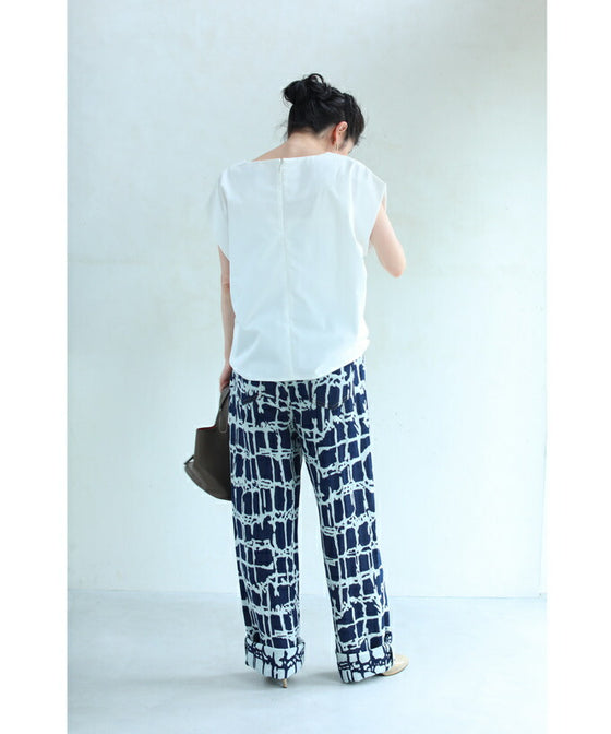 【セール商品返品交換不可】デニム風なアーティスティック柄ジャガード織りパンツ