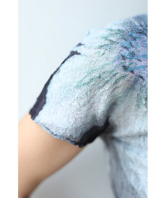 【セール商品返品交換不可】（S~2L対応）（黒）和紙のようなくしゅくしゅ質感の肩花カットソートップス