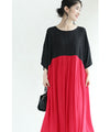 【セール商品返品交換不可】（S~3L対応）（黒）女性を美しく魅せる紅と黒のバイカラーロングワンピース