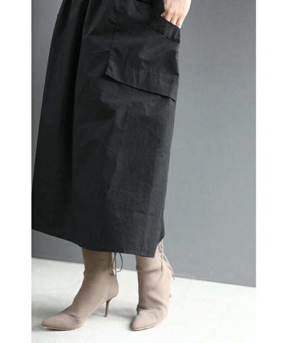 【セール商品返品交換不可】（S~L対応）（黒）リュクスな金ボタンの異素材合わせミディアムワンピース