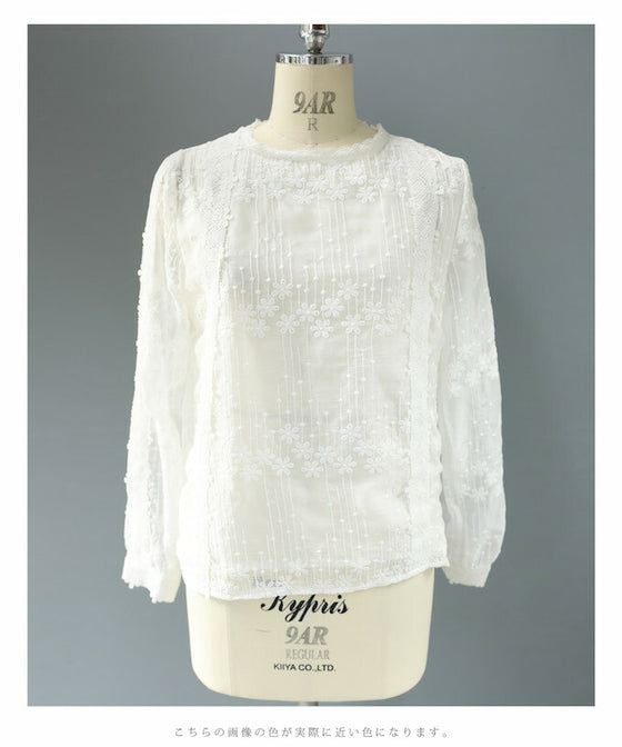 【セール商品返品交換不可】愛らしい小花のレースブラウストップス