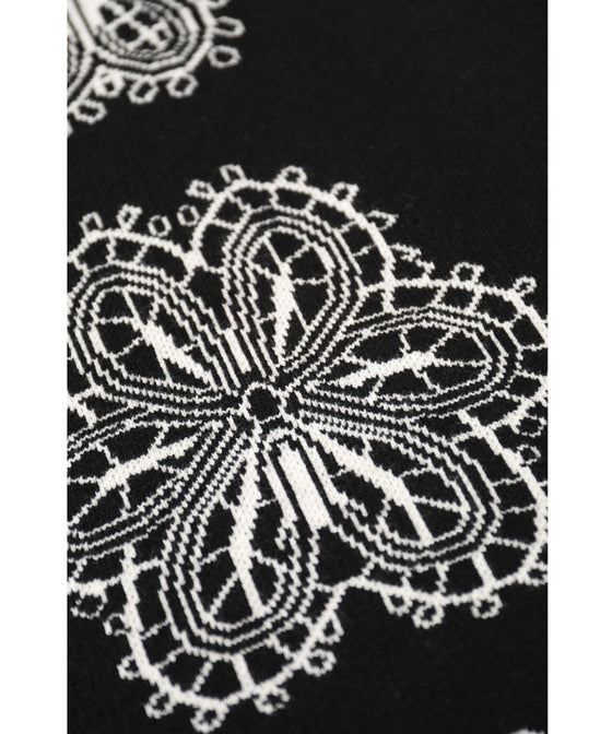 【セール商品返品交換不可】（S~2L対応）（黒）連なる六花ニットミディアムワンピース