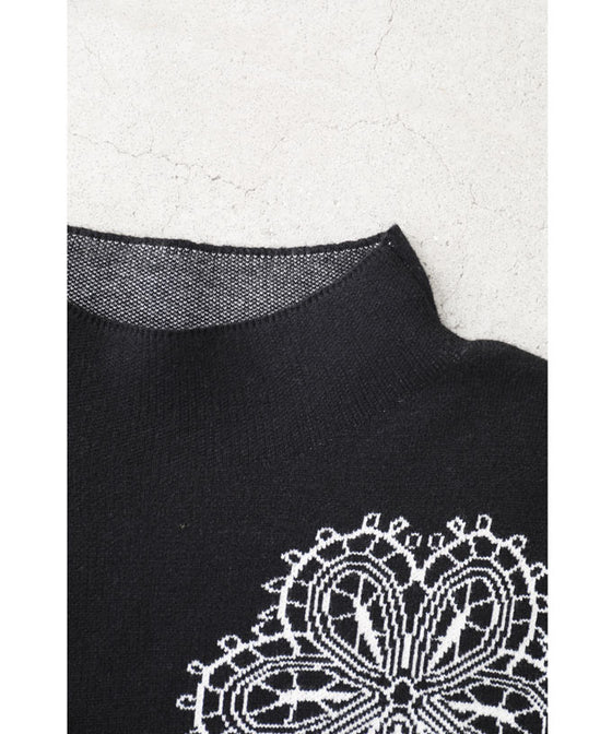 【セール商品返品交換不可】（S~2L対応）（黒）連なる六花ニットミディアムワンピース