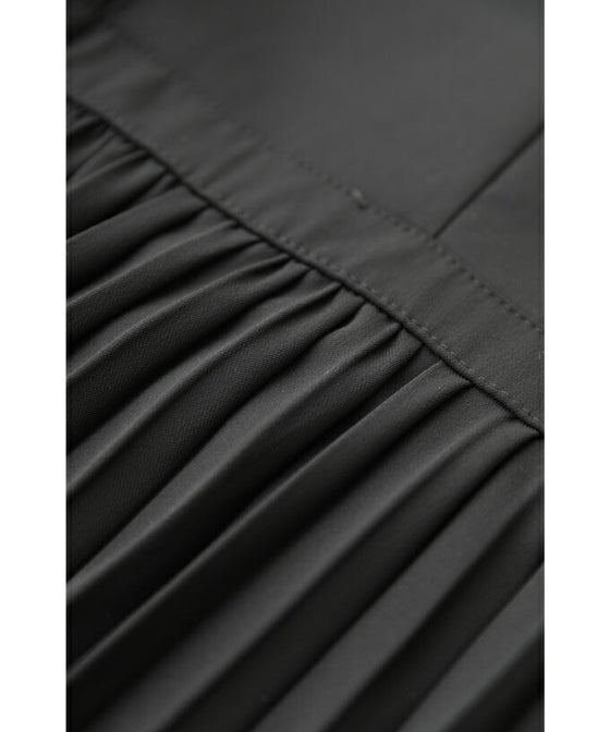 【セール商品返品交換不可】（M対応）（ベルト付き）（黒）ドッキングジャケットのプリーツミディアムワンピース