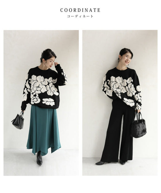 くしゅくしゅ花モチーフのニットトップス