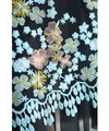 【セール商品返品交換不可】（S~3L対応）（黒）ピンクとブルーの美しい花刺繍ロングワンピース