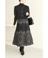 【セール商品返品交換不可】（S~M対応）（黒）上品で美しい柄のエレガントニットミディアムスカート