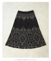 【セール商品返品交換不可】（S~M対応）（黒）上品で美しい柄のエレガントニットミディアムスカート
