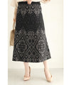 【セール商品返品交換不可】（S~M対応）（黒）上品で美しい柄のエレガントニットミディアムスカート
