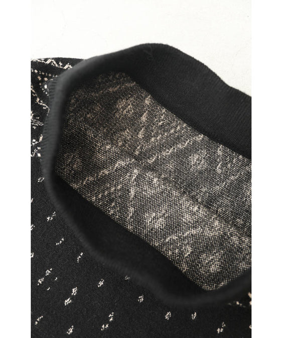 【セール商品返品交換不可】（S~M対応）（黒）上品で美しい柄のエレガントニットミディアムスカート