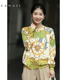  【セール商品返品交換不可】（S~M対応）手触りなめらかなスカーフ柄プルオーバートップス