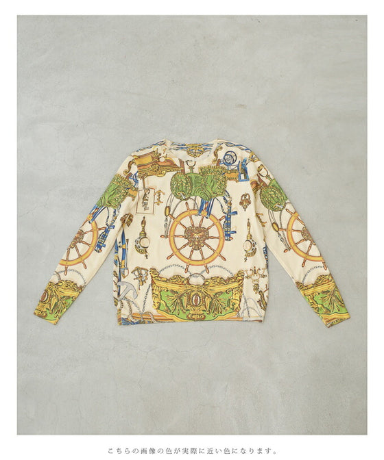 【セール商品返品交換不可】（S~M対応）手触りなめらかなスカーフ柄プルオーバートップス