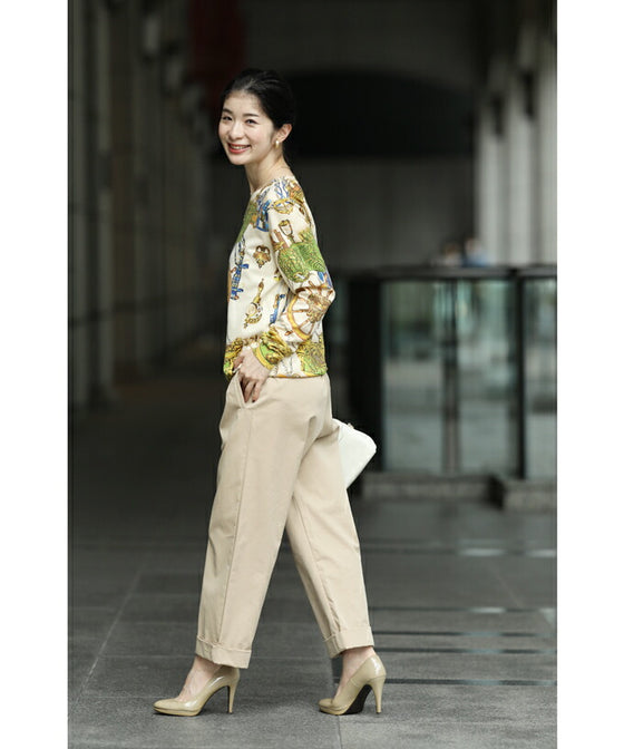 【セール商品返品交換不可】（S~M対応）手触りなめらかなスカーフ柄プルオーバートップス