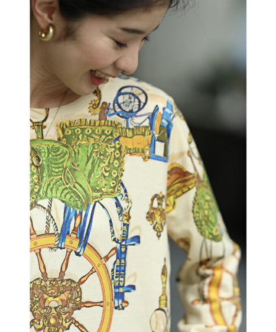 【セール商品返品交換不可】（S~M対応）手触りなめらかなスカーフ柄プルオーバートップス