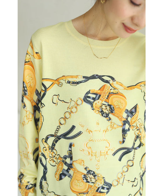 【セール商品返品交換不可】(S~M対応)顔映えカラーのスカーフ柄プルオーバートップス