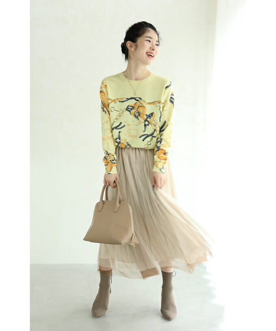 【セール商品返品交換不可】(S~M対応)顔映えカラーのスカーフ柄プルオーバートップス