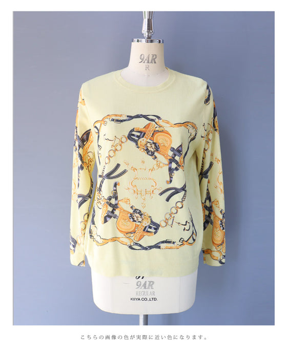 【セール商品返品交換不可】(S~M対応)顔映えカラーのスカーフ柄プルオーバートップス