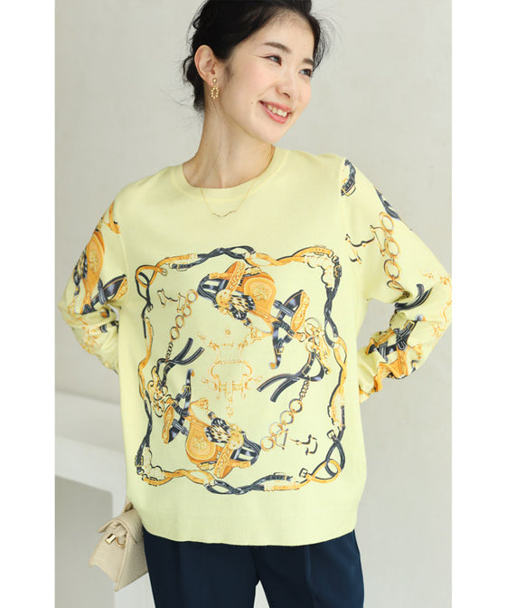 【セール商品返品交換不可】(S~M対応)顔映えカラーのスカーフ柄プルオーバートップス