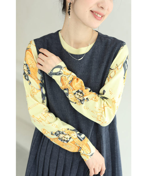 【セール商品返品交換不可】(S~M対応)顔映えカラーのスカーフ柄プルオーバートップス