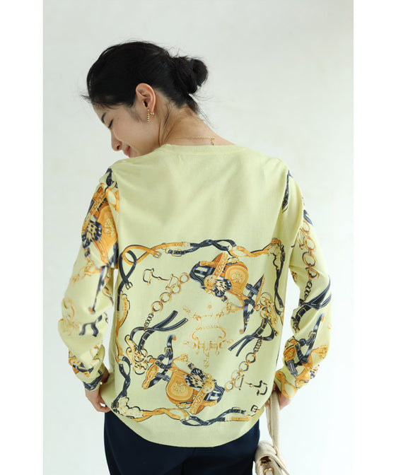 【セール商品返品交換不可】(S~M対応)顔映えカラーのスカーフ柄プルオーバートップス